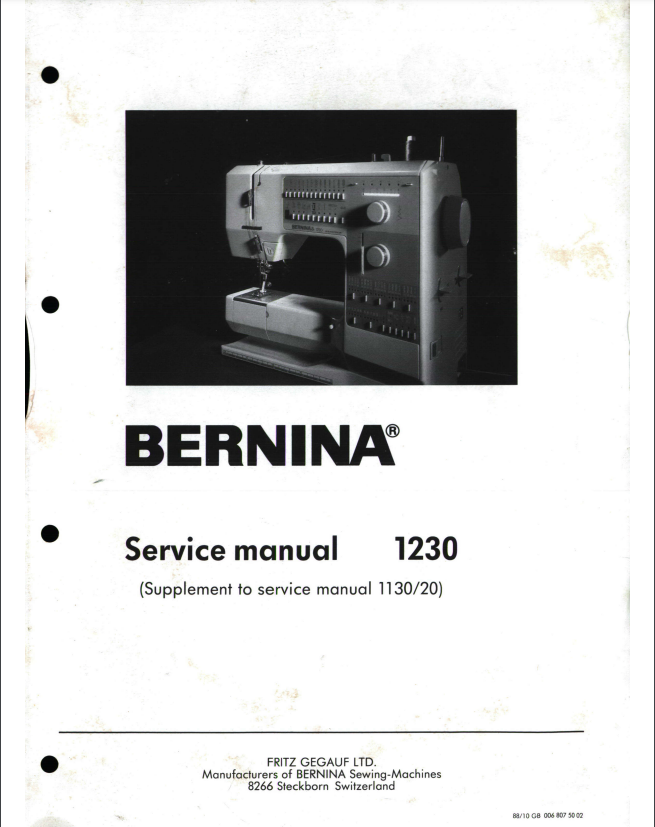 Bernina  Service Manuals - 1120, 1130 and 1230