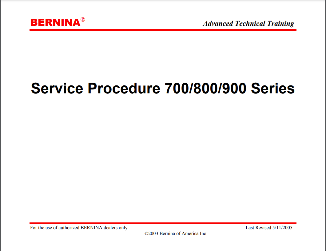 Bernina  Service Manuals - 700, 800, 900