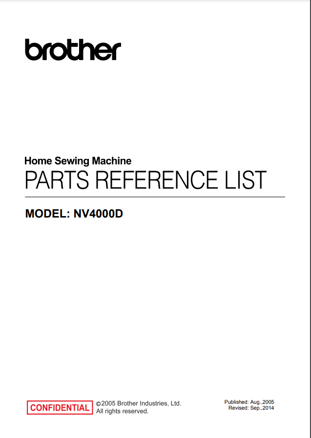 Brother Parts and Service Manuals - NV4000D/NV4000/NV4500D/NV4500 NV5000/NV4750D