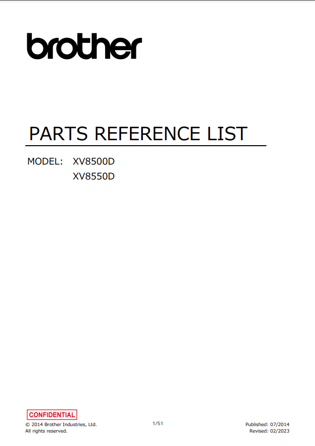 Brother Parts and Service Manuals - XV8500D/XV and XV8550D