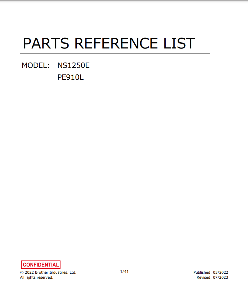 Brother parts and Service Manuals - BE815L_915L, F440E_540E, NS1150E_1250E, PE800_810L_830DL_900_910L Service