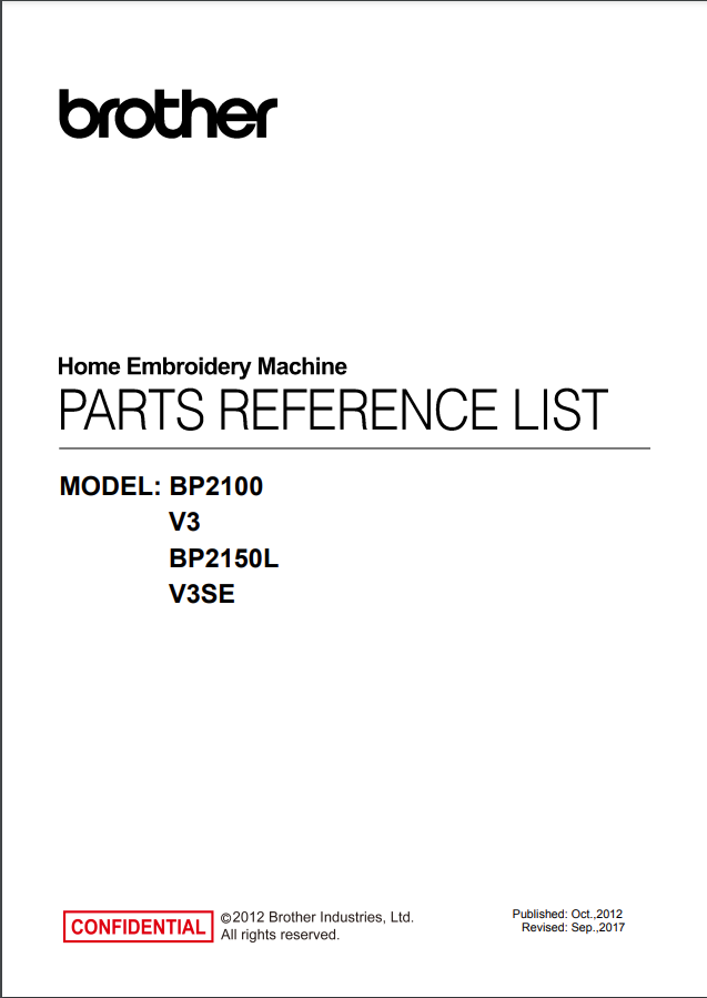 Brother Parts Manual - BP2100, BP2150L, V3 and V3SE