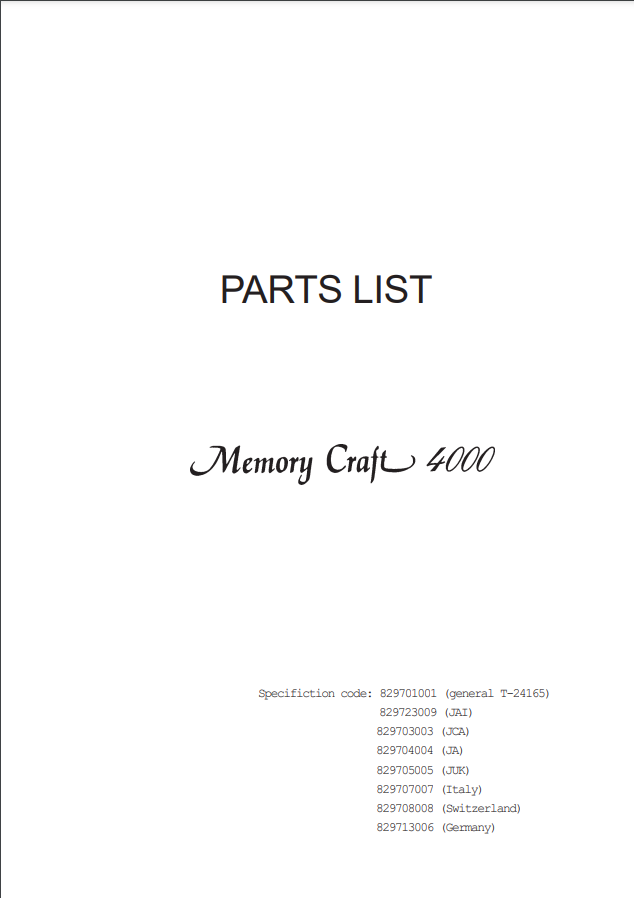 Janome Parts and Service Manuals - MC4000