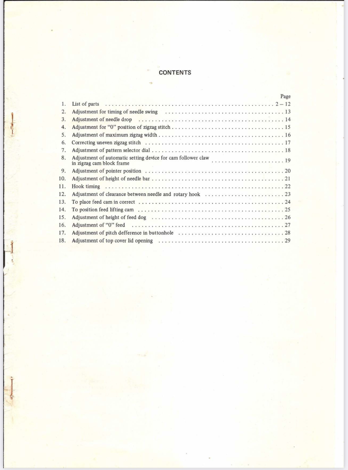 Janome Parts and Service Manual - Janome 900 XL-II