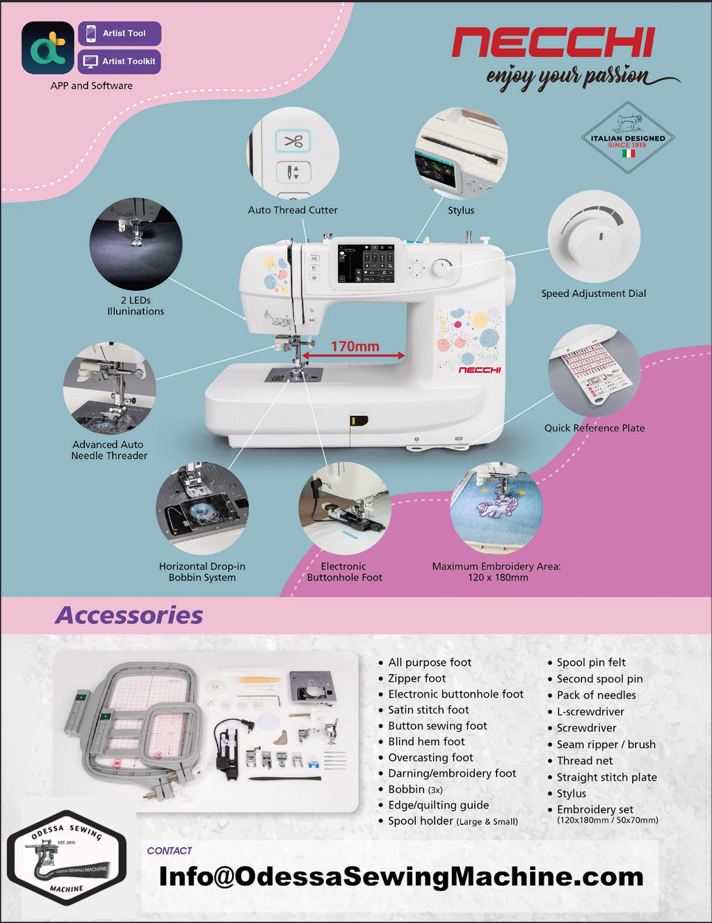 NE210 COMBINATION SEWING AND EMBROIDERY MACHINE