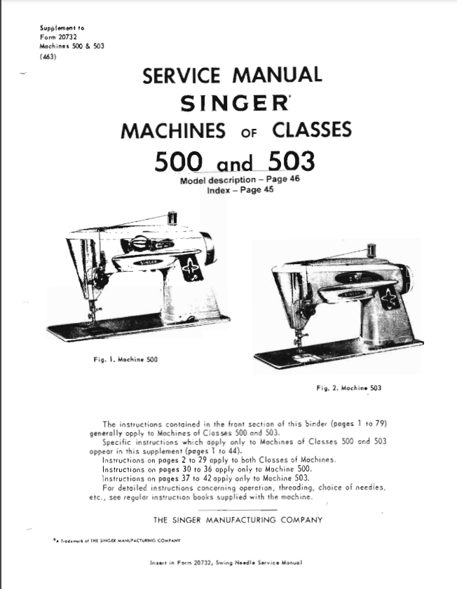 Singer Parts and Service Manual - 500 and 503
