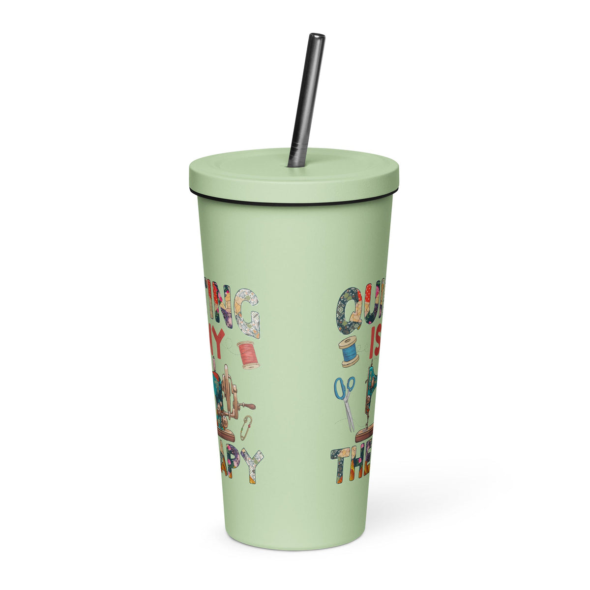 Quilting is My Therapy Insulated tumbler with a straw